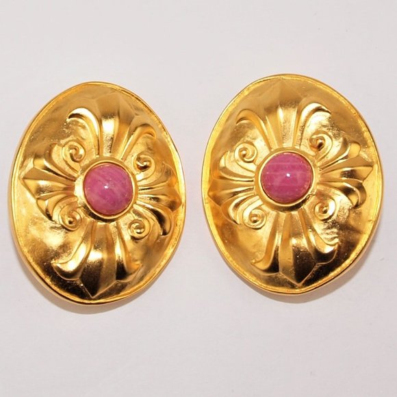 Vintage Karl Lagerfeld Clip Earrings – Pink Center Stone